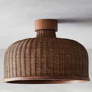 ISO Sago Rounded Rattan Flush Mount Light fixture
